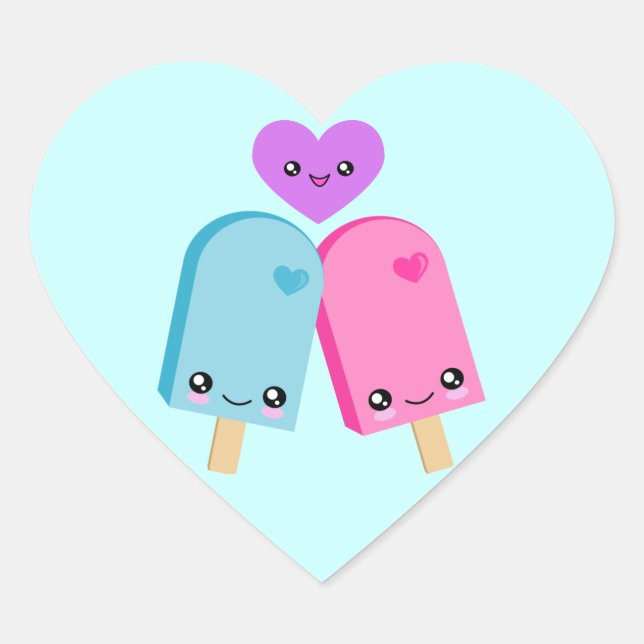 Adesivos de Coração Kawaii Popsicle Doce (Frente)