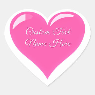 Adesivos de Coração Rosa Personalizados Texto Pres