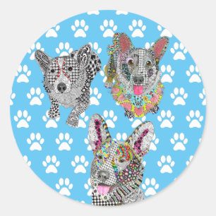 Adesivos de Corgi, brancos e coloridos