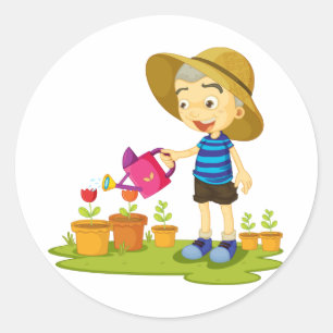 Adesivos de Criança Regando Plantas