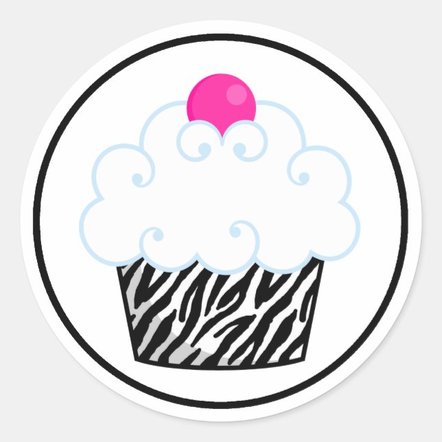 Adesivos de Cupcake Zebra Rosa (Frente)