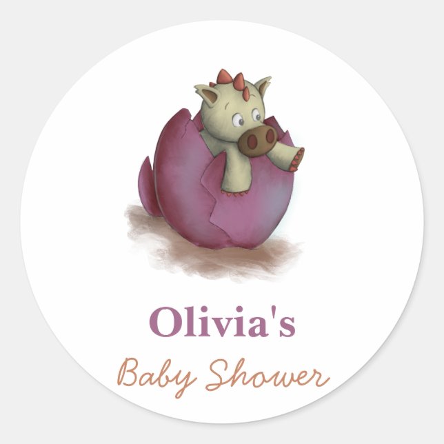 Adesivos de dinossauros de bebê roxos para chá de  (Frente)