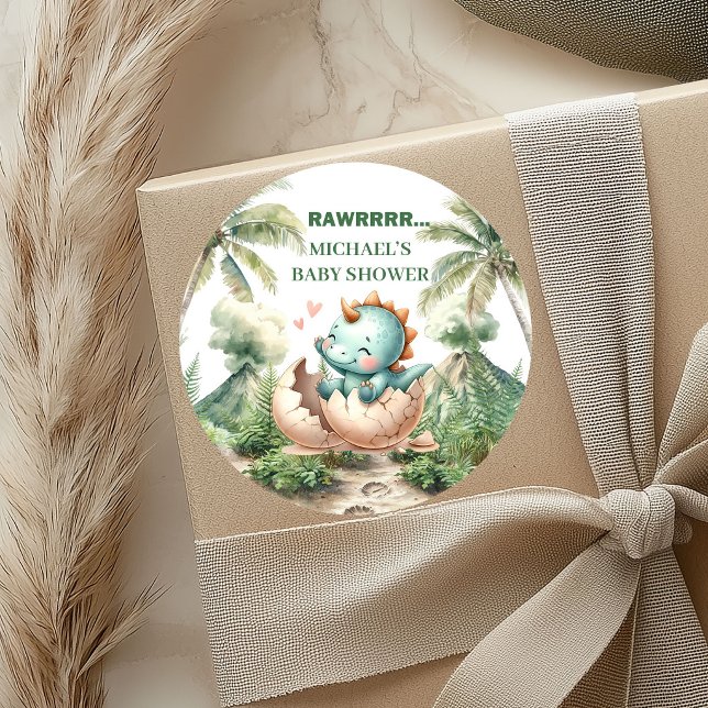 Adesivos de Eclosão Breve para Chuveiro de Bebê Di (Hatching Soon Stickers for Baby Dino Shower)