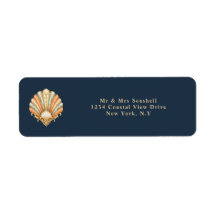 Adesivos de endereço de casamento na concha da pra