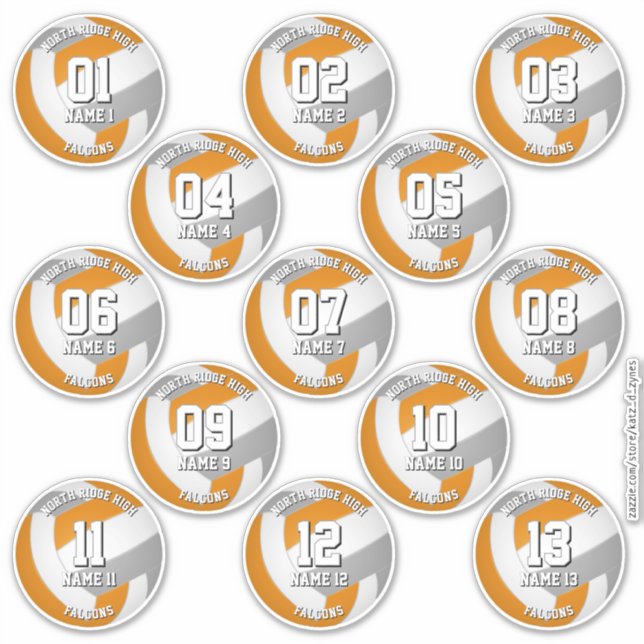 adesivos de equipe de vôlei laranja cinza 13 atlet (Frente)