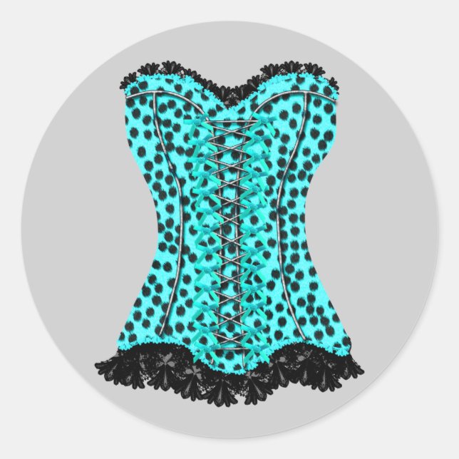Adesivos de espartilho de leopardo azul turquesa e (Frente)