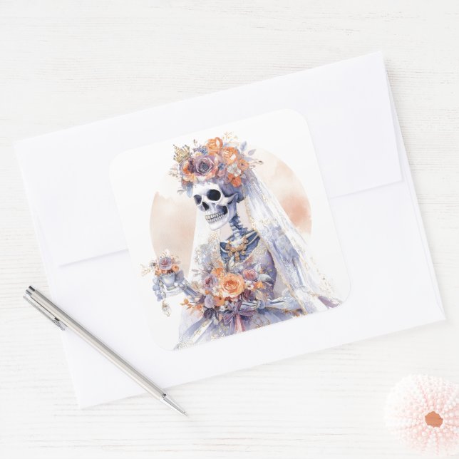 Adesivos de Esqueleto em Aquarela de Halloween (Envelope)