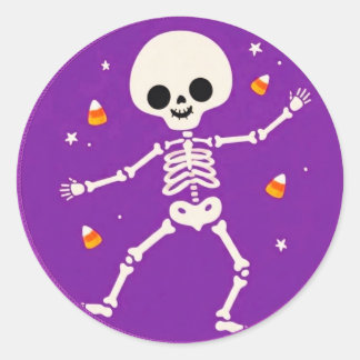 Adesivos de Esqueleto Feliz Halloween Roxo Fofos