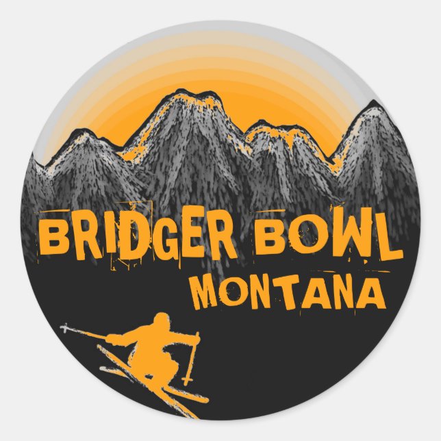 adesivos de esquiadores laranja Bridger Bowl Monta (Frente)