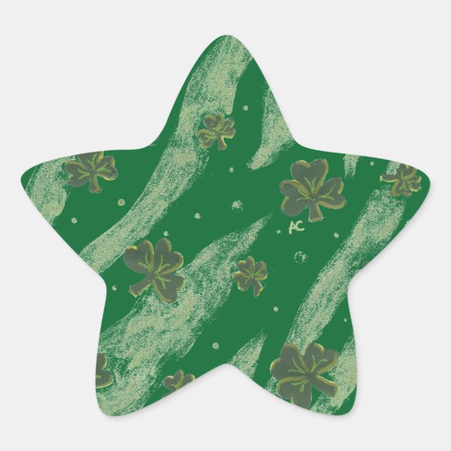 Adesivos de estrelas com padrão de shamrock verde (Frente)