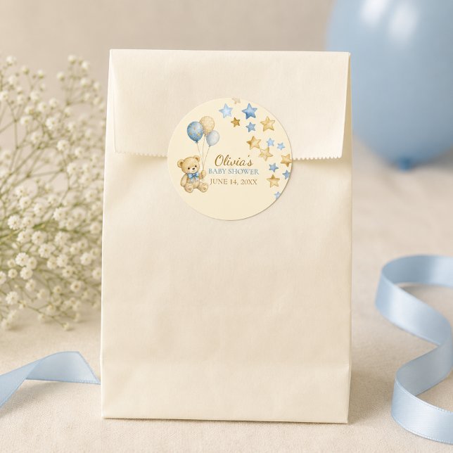 Adesivos de Estrelas para Chá de Bebê de Ursinho (Teddy Bear Baby Shower Stars Stickers)