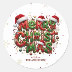 Adesivos de Família Feliz Natal Tipografia Retro