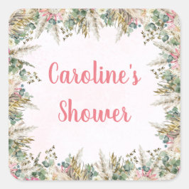 Adesivos de Favor com Grama de Pampas Boho Rosa | 