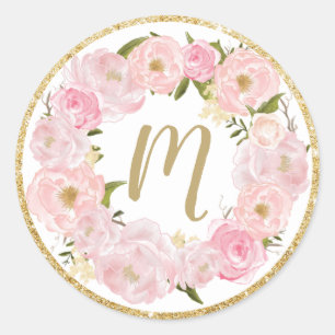 Adesivos de Favor com Nome Inicial Floral Blush