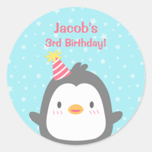 Adesivos de Favor de Aniversário de Pinguim Pequen