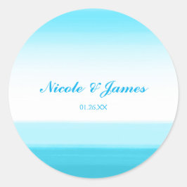 Adesivos de Favor de Casamento Aquarela Azul Brilh