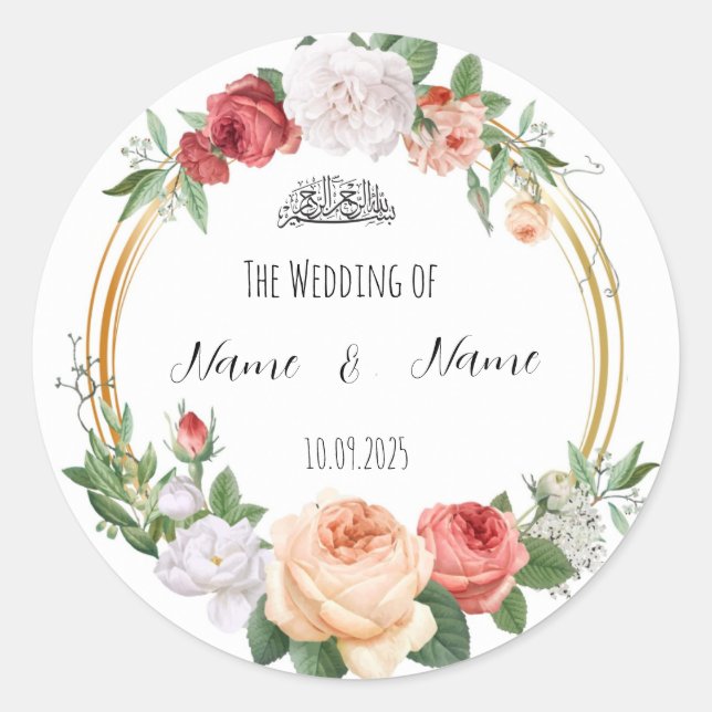 Adesivos de favor de casamento floral (Frente)