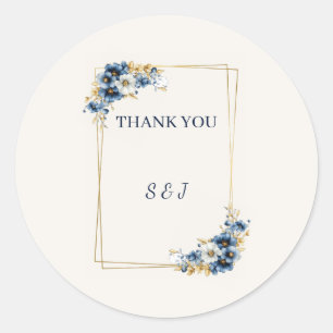 Adesivos de Favor de Casamento Floral Dourado Azul