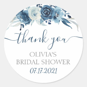 Adesivos de Favor de Chá de Noiva Floral Marinho