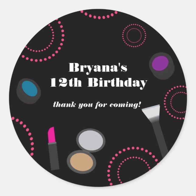Adesivos de Favor de Festa de Maquiagem Preta com  (Frente)