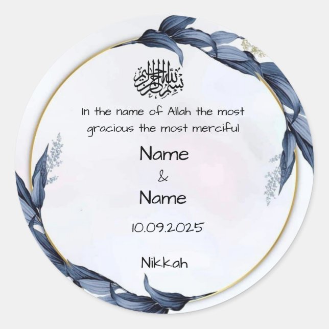 Adesivos de favor de nikah azul floral (Frente)