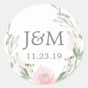 Adesivos de Favor Monograma Rosa Pastel