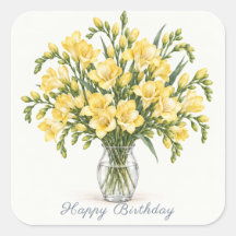 Adesivos de Feliz Aniversário de Freesias Amarelas