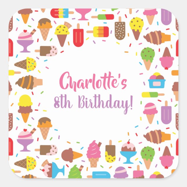 Adesivos de festa de aniversário com padrão de sor (Frente)