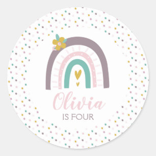 Adesivos de festa de aniversário de arco-íris e fl