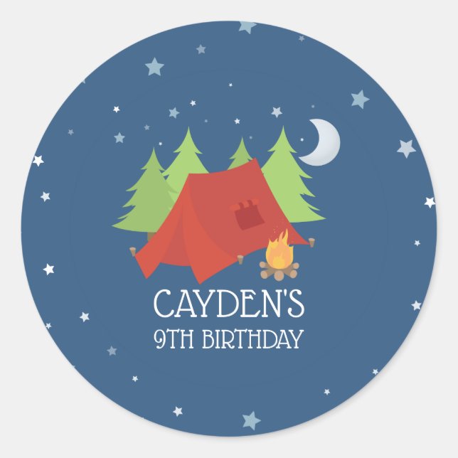 Adesivos de festa de aniversário de camping (Frente)