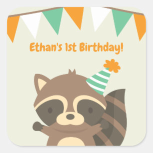 Adesivos de festa de aniversário de guaxinim da fl