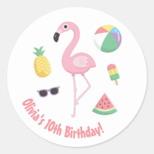 Adesivos de Festa de Aniversário Luau de Flamingo 