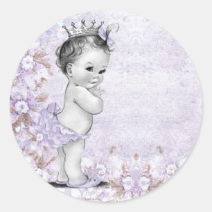 Adesivos de festa de bebê roxo lavanda vintage