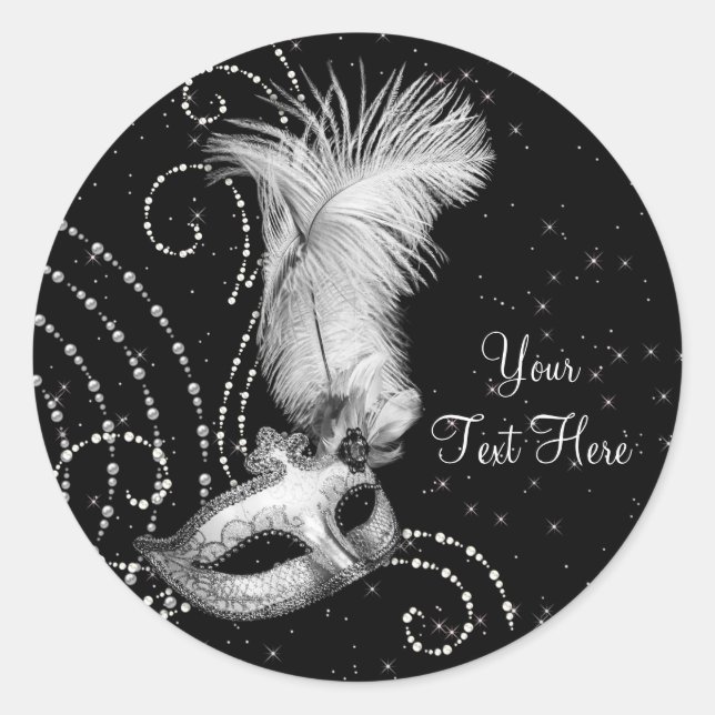 Adesivos de festa de máscaras preto e branco elega (Frente)