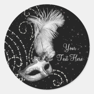 Adesivos de festa de máscaras preto e branco elega