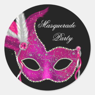 Adesivos de festa de máscaras preto elegante rosa
