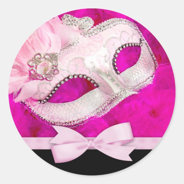 Adesivos de Festa de Máscaras Rosa Vibrante (Frente)