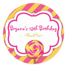 Adesivos de festa de pirulito rosa e amarelo Candy