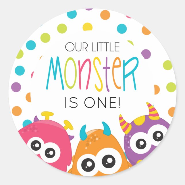 Adesivos de festa de um ano do Pequeno Monstro (Frente)