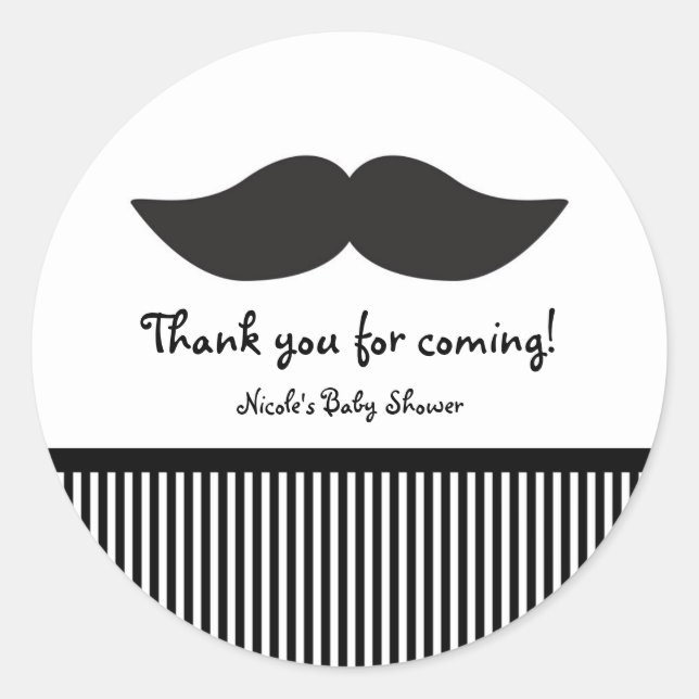 Adesivos de Festa Modernos Bigode Preto e Branco (Frente)