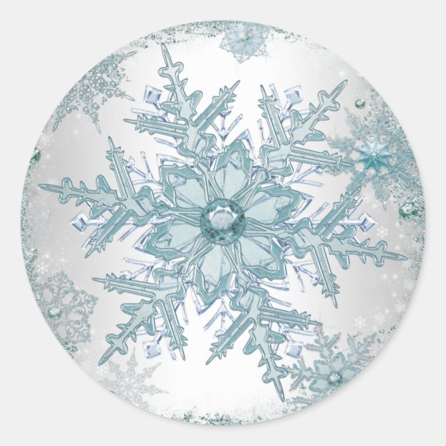 Adesivos de floco de neve azul turquesa elegante (Frente)