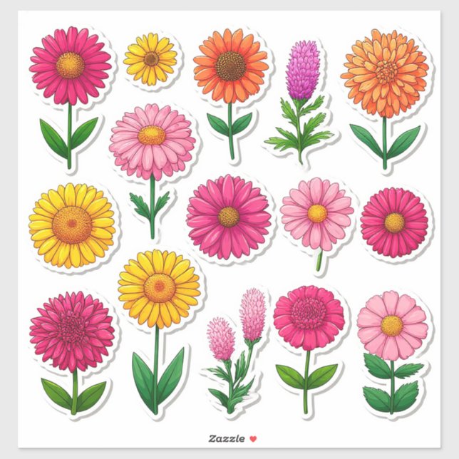 Adesivos de Flores de Desenho Animado Coloridos (Folha)