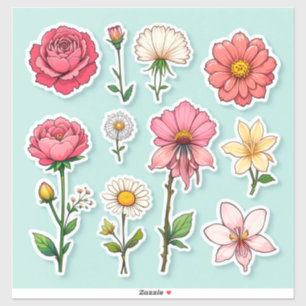 Adesivos de Flores de Desenho Animado Coloridos