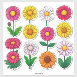 Adesivos de Flores de Desenho Animado Coloridos
