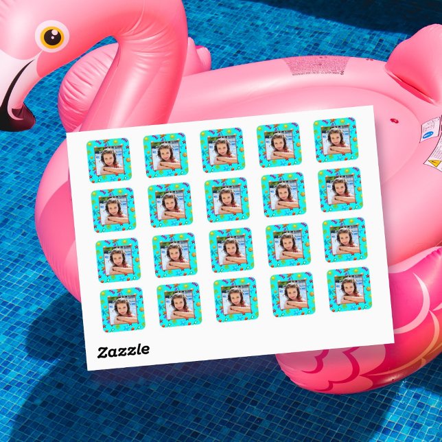 Adesivos de Foto em Azul Água Padrão de Verão (Criador carregado)