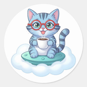adesivos de gato café espaçonave fofa
