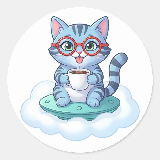 adesivos de gato café espaçonave fofa (Frente)