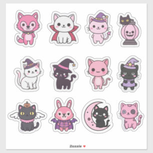 Adesivos de Gato e Animais de Halloween Pastel
