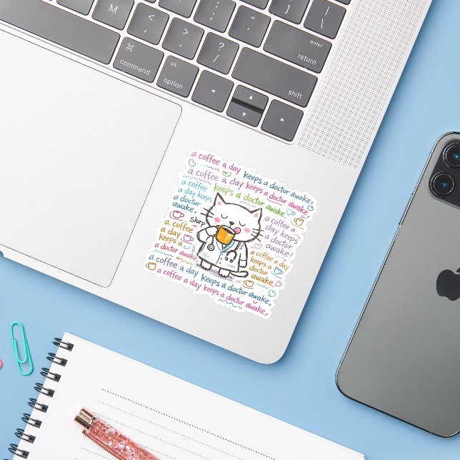 adesivos de gato médico (Notebook com iPhone)