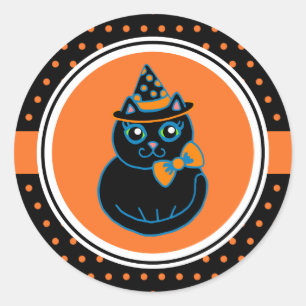 Adesivos de Gato Preto Retro Feliz Halloween